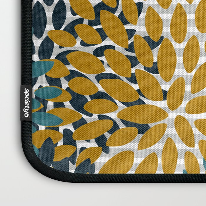 Floral Blooms and Stripes, Navy Blue, Teal, Yellow, Gray Laptop Sleeve Gallery Image 3