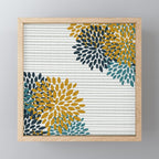Floral Blooms and Stripes, Navy Blue, Teal, Yellow, Gray Mini Art Print Gallery Image 1