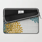 Floral Blooms and Stripes, Navy Blue, Teal, Yellow, Gray Laptop Sleeve Gallery Image 2