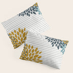 Floral Blooms and Stripes, Navy Blue, Teal, Yellow, Gray Pillow Sham Gallery Image 3