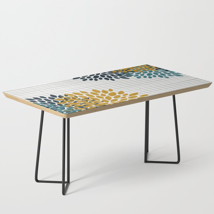 Floral Blooms and Stripes, Navy Blue, Teal, Yellow, Gray Coffee Table Gallery Image 1