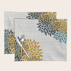 Floral Blooms and Stripes, Navy Blue, Teal, Yellow, Gray Placemat Gallery Image 1