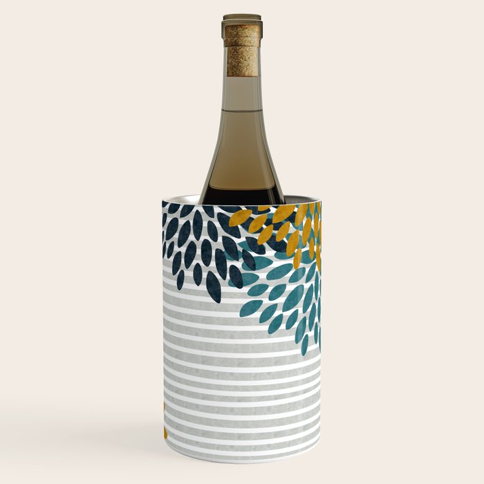 Floral Blooms and Stripes, Navy Blue, Teal, Yellow, Gray Wine Chiller Gallery Image 3