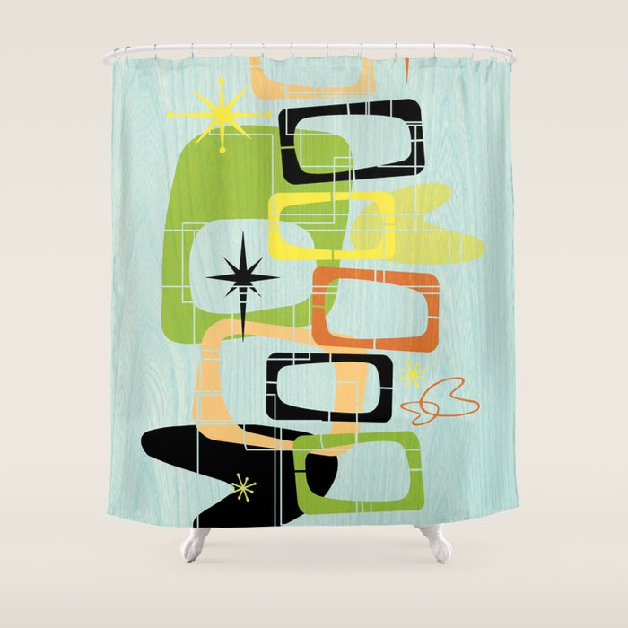 Mid Century Modern Babe Shower Curtain Gallery Image 1