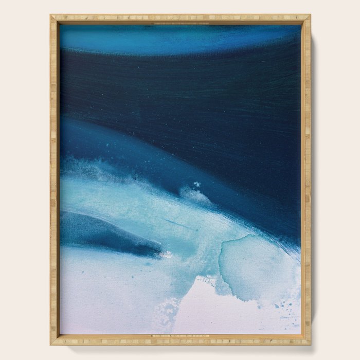 Believe: a minimal, abstract painting in white and blue by Alyssa Hamilton Art  Serving Tray Gallery Image 1