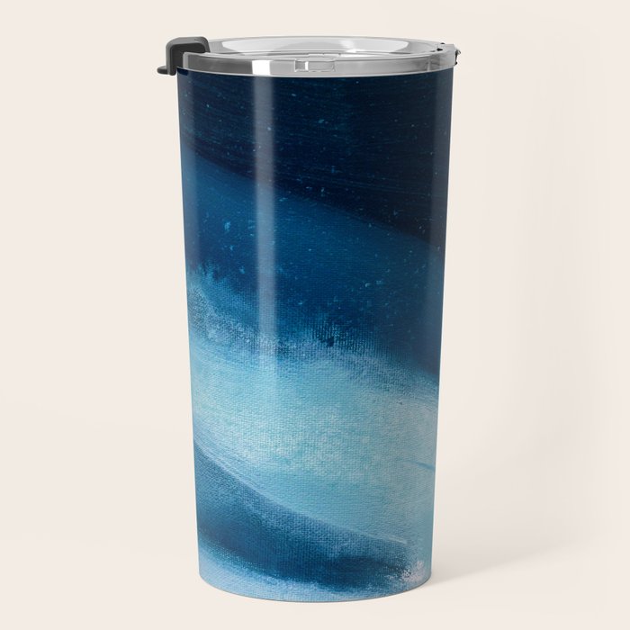 Believe: a minimal, abstract painting in white and blue by Alyssa Hamilton Art  Travel Mug Gallery Image 3