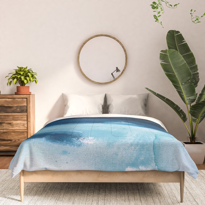 Believe: a minimal, abstract painting in white and blue by Alyssa Hamilton Art  Comforter Gallery Image 3