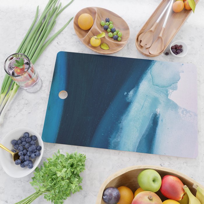 Believe: a minimal, abstract painting in white and blue by Alyssa Hamilton Art  Cutting Board Gallery Image 2
