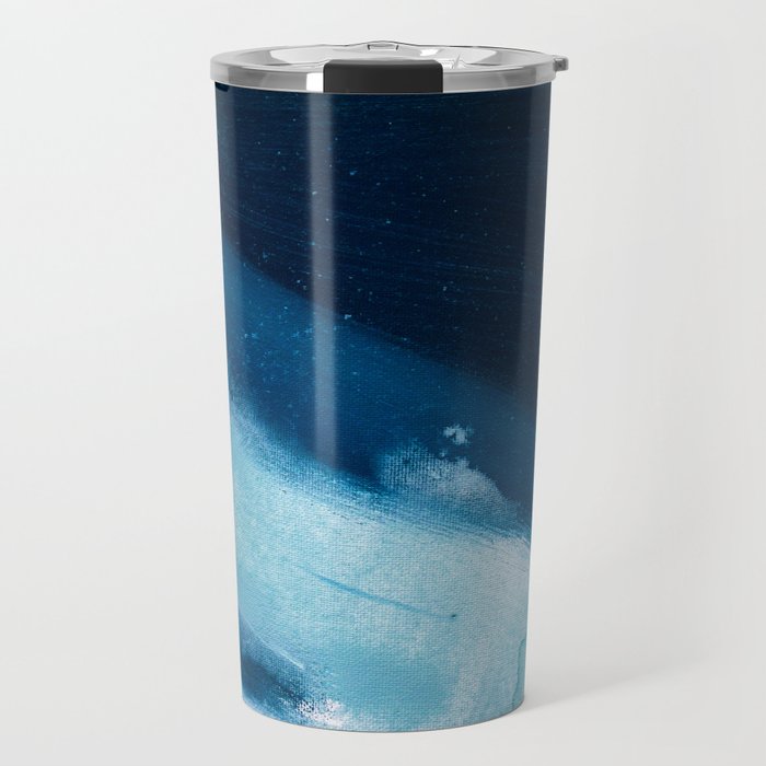 Believe: a minimal, abstract painting in white and blue by Alyssa Hamilton Art  Travel Mug Gallery Image 1