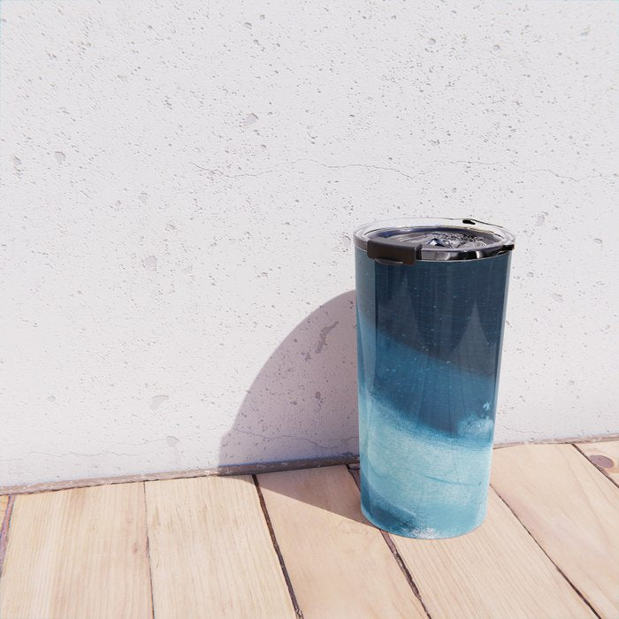 Believe: a minimal, abstract painting in white and blue by Alyssa Hamilton Art  Travel Mug Gallery Image 4