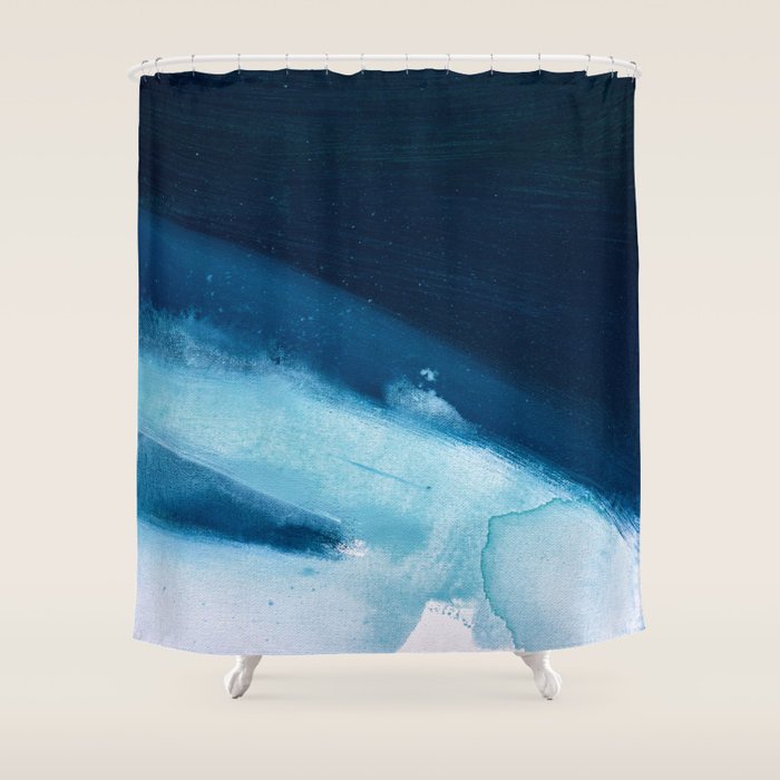 Believe: a minimal, abstract painting in white and blue by Alyssa Hamilton Art  Shower Curtain Gallery Image 1