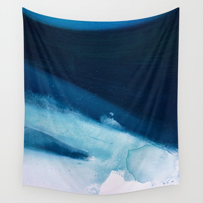 Believe: a minimal, abstract painting in white and blue by Alyssa Hamilton Art  Wall Tapestry Gallery Image 4
