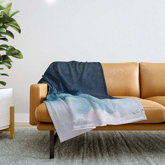 Believe: a minimal, abstract painting in white and blue by Alyssa Hamilton Art  Throw Blanket Gallery Image 1