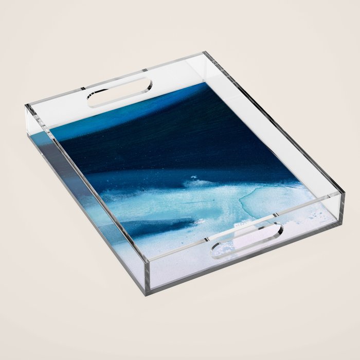 Believe: a minimal, abstract painting in white and blue by Alyssa Hamilton Art  Acrylic Tray Gallery Image 1