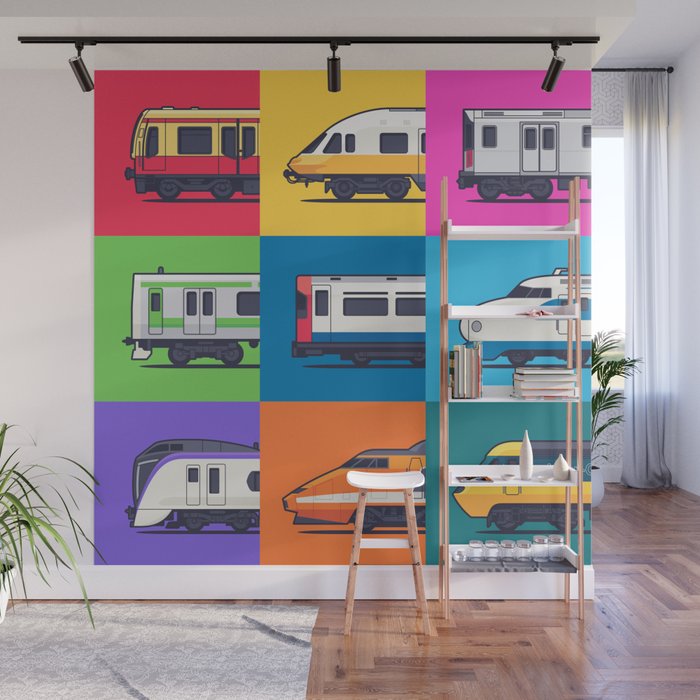 World Trains Grid Pattern Wall Mural Gallery Image 1