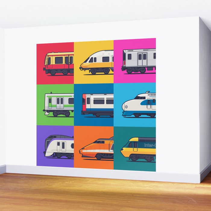 World Trains Grid Pattern Wall Mural Gallery Image 2