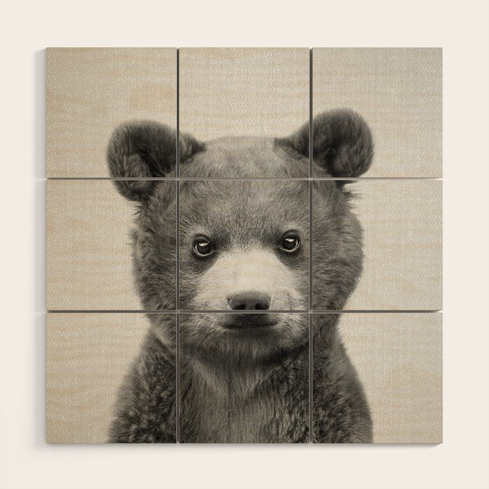 Baby Bear - Black & White Wood Wall Art Gallery Image 1