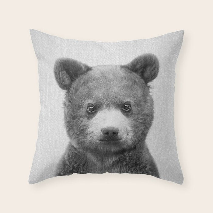 Baby Bear - Black & White Throw Pillow Gallery Image 1