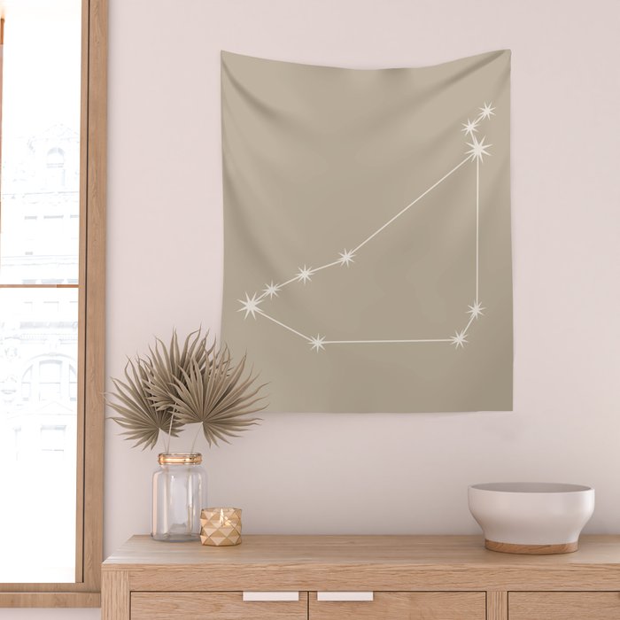 Capricorn Zodiac Star Constellation Line Art Beige Wall Tapestry Gallery Image 2