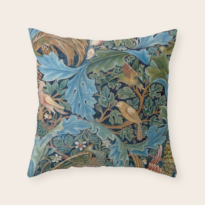 William Morris Woodland Forest Birds Tapestry Throw Pillow Gallery Image 1