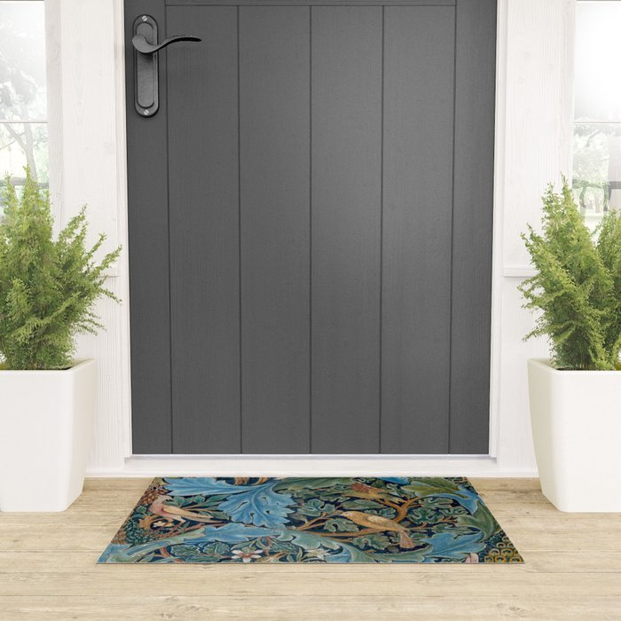 William Morris Woodland Forest Birds Tapestry Welcome Mat Gallery Image 3