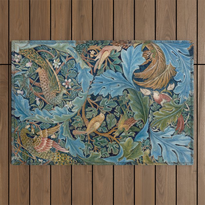 William Morris Woodland Forest Birds Tapestry Outdoor Rug Gallery Image 1