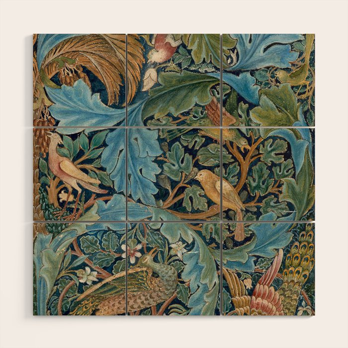 William Morris Woodland Forest Birds Tapestry Wood Wall Art Gallery Image 1