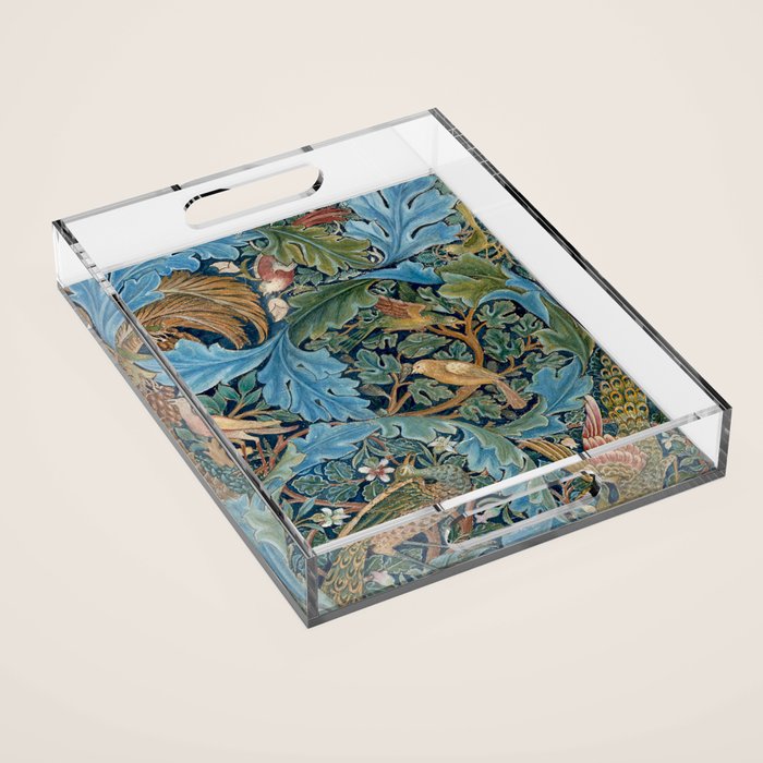 William Morris Woodland Forest Birds Tapestry Acrylic Tray Gallery Image 1