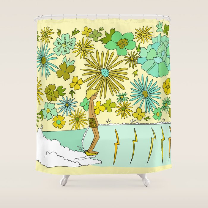 retro daydreams hang 10 florida // retro surf art by surfy birdy Shower Curtain Gallery Image 1