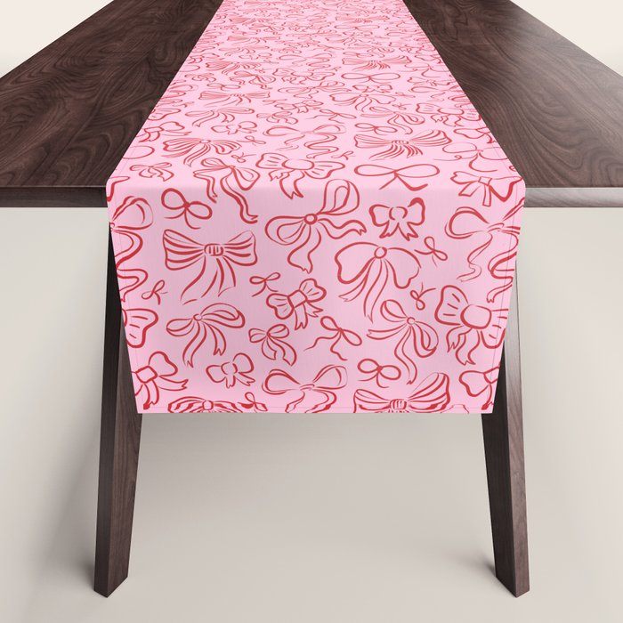 Coquette Valentines Day Bows in Colored Pencil Table Runner Gallery Image 1