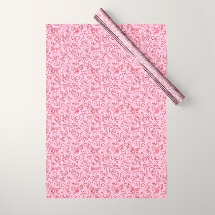 Coquette Valentines Day Bows in Colored Pencil Wrapping Paper Gallery Image 1
