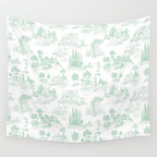 Toile de Jouy Vintage French Light Green & White Wall Tapestry Gallery Image 4