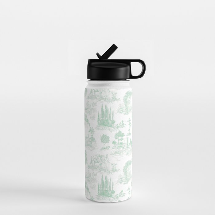 Toile de Jouy Vintage French Light Green & White Water Bottle Gallery Image 1