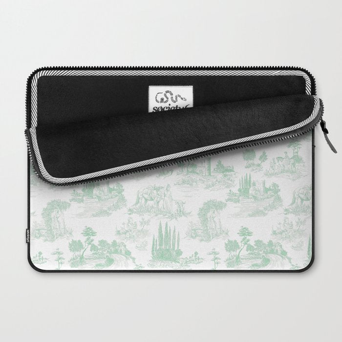 Toile de Jouy Vintage French Light Green & White Laptop Sleeve Gallery Image 2