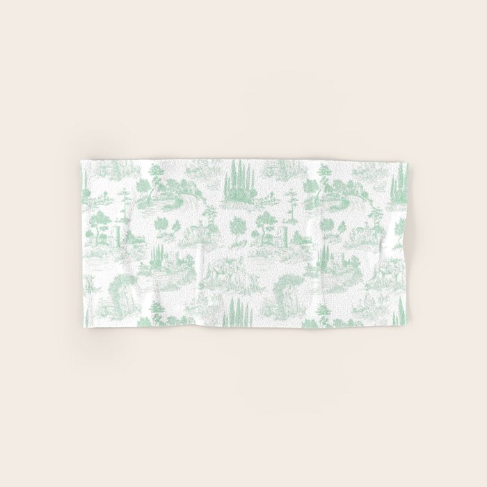 Toile de Jouy Vintage French Light Green & White Bath Towel Gallery Image 1