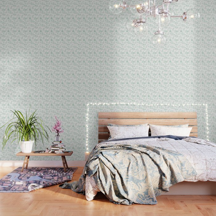 Toile de Jouy Vintage French Light Green & White Wallpaper Gallery Image 1