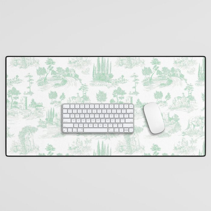 Toile de Jouy Vintage French Light Green & White Desk Mat Gallery Image 1