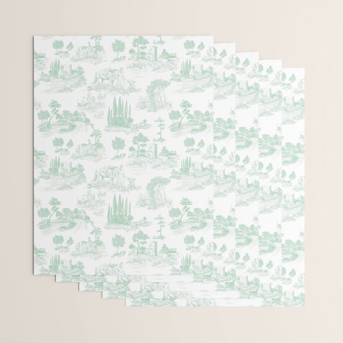 Toile de Jouy Vintage French Light Green & White Wrapping Paper Gallery Image 3