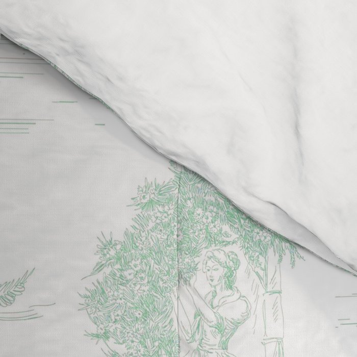 Toile de Jouy Vintage French Light Green & White Comforter Gallery Image 4