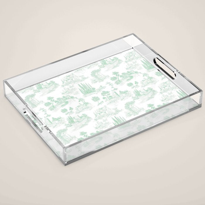 Toile de Jouy Vintage French Light Green & White Acrylic Tray Gallery Image 1