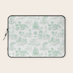 Toile de Jouy Vintage French Light Green & White Laptop Sleeve Gallery Image 1