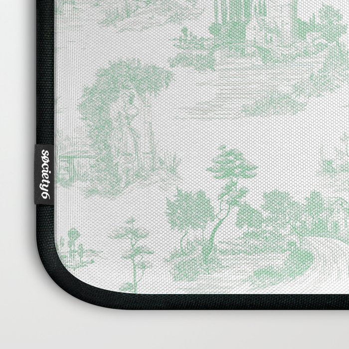 Toile de Jouy Vintage French Light Green & White Laptop Sleeve Gallery Image 3
