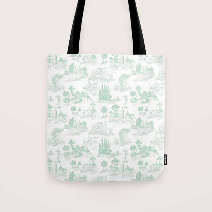 Toile de Jouy Vintage French Light Green & White Tote Bag Gallery Image 1