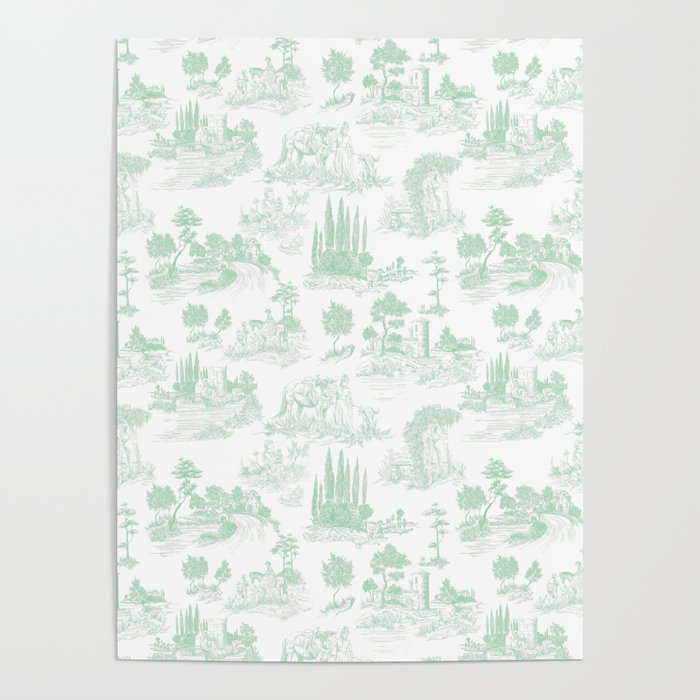 Toile de Jouy Vintage French Light Green & White Poster Gallery Image 1