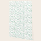 Toile de Jouy Vintage French Light Green & White Wallpaper Gallery Image 2