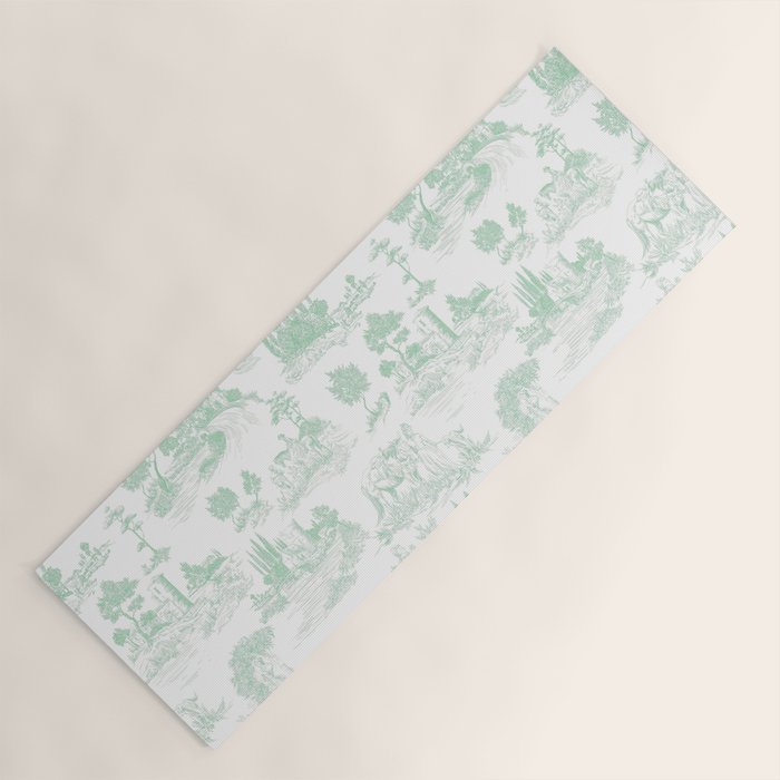 Toile de Jouy Vintage French Light Green & White Yoga Mat Gallery Image 1