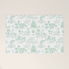 Toile de Jouy Vintage French Light Green & White Welcome Mat Gallery Image 1