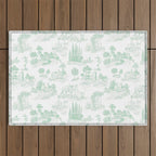 Toile de Jouy Vintage French Light Green & White Outdoor Rug Gallery Image 1