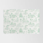 Toile de Jouy Vintage French Light Green & White Rug Gallery Image 2