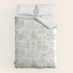Toile de Jouy Vintage French Light Green & White Comforter Gallery Image 6